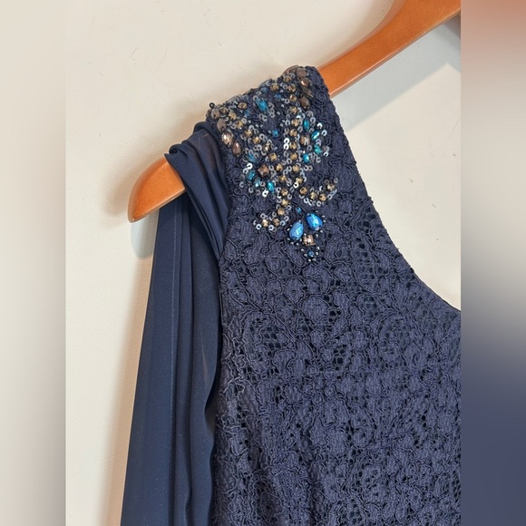 Adrianna Papell One Shoulder Draped Royal Navy Gown ~ size US 8 - Picture 2 of 6